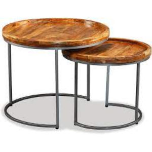 Tables basses et gigognes de luxe en bois de manguier naturel, forme ronde avec base en métal, très demandées pour la maison et les hôtels - Product Image 1