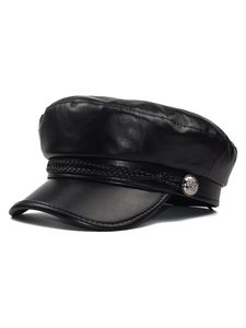 Casquette unisexe Fiddler, chapeau de newsboy, visière en cuir de vache véritable, béret, broderie 3D, couleur unie - Product Image 1
