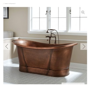 Luxury Elegant Oval <b>Hammered</b> Copper Freestanding Bathtub Double-Ended Antique Finish Soaking Tub with Decorative Rivets. - Product Image 1