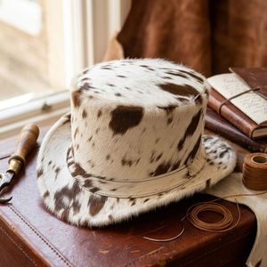 Sombrero de Pescador de Cuero Genuino con Pelo de Vaca |   Sombrero de Vaquero Occidental Hecho a Mano con Pelaje |   Sombrero de Moda para Exteriores de Cuero con Estampado de Vaca de Primera Calidad - Product Image 2