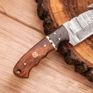 Cuchillo de caza y desollador de acero de Damasco forjado a mano, hoja fija, mango de madera, ODM OEM, regalo de cumpleaños perfecto para bricolaje - Product Image 5