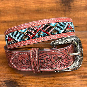 Cinturón de cuentas de cuero mecanizado a mano de diseñador de lujo a la moda de fábrica para cinturón de hebilla ajustable de cuero de vaca genuino Unisex - Product Image 2