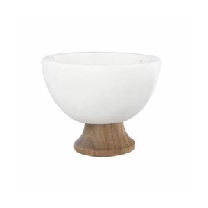 Bol de service en marbre avec base en bois Vaisselle de couleur blanche servant des collations à prix compétitifs - Product Image 1