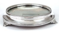 Support à gâteau miroir fait main à motif floral, avec base en acajou sur pieds et motif de perles argentées, 7 7/8 pouces, pour décoration de table intérieure, personnalisable