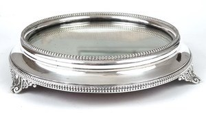 <b>Mirrored</b> Cake Stand, Silver Plate, Bead Pattern, Footed Stand, Vintage Tableware, Mahogany Base, 7 7/8 Inches Inner, <b>Table</b> Decor - Product Image 2