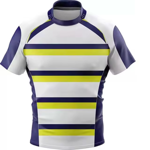 Camiseta de Rugby a Rayas para Hombre, Manga Corta, Cuello Redondo, Absorbe la Humedad, Ajustada, de Poliéster, para Todas las Temporadas - Product Image 2