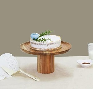 Support à gâteau en bois massif – Présentoir à dessert rond sur piédestal pour gâteaux, pâtisseries et décoration de table - Product Image 4