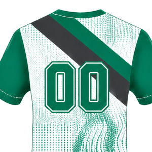 Maillot de rugby à manches courtes vert émeraude, blanc et noir, col rond, graphique, performance athlétique, vêtements de sport d'équipe, entraînement, match de rugby - Product Image 4