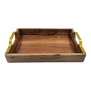 Bandeja rectangular multiusos, bandeja de madera maciza para desayuno con asas de latón, decoración para el hogar. - Product Image 5
