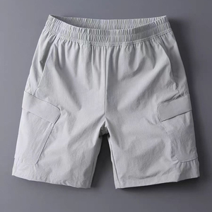 Men's Gray Solid Cotton Cargo Shorts Mid Waist Elastic Breathable Casual Bermuda Style - Product Image 1