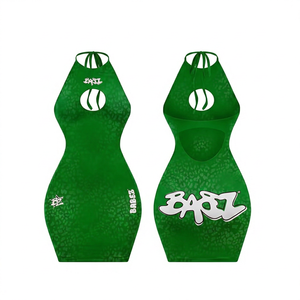 Combinaison sans manches à col halter vert pour femme avec détail perforé, extensible en spandex/polyester, séchage rapide, respirante, pour l'été - Product Image 1