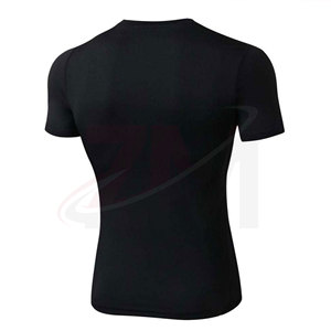 T-shirt de sport moulant à manches courtes pour homme, noir, couleur unie, polyester, séchage rapide, sous-vêtement technique - Product Image 2