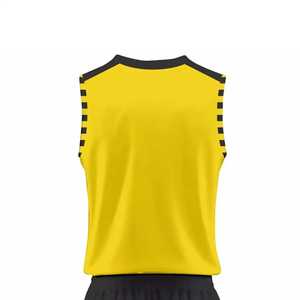 Ensemble de maillot de basket-ball jaune sans manches à col en V avec short noir, polyester respirant, uniforme pour hommes adultes - Product Image 3