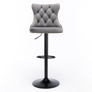 Modern Upholstered <b>Bar</b> <b>Stools</b> with Swivel Seat 25-33 Inch <b>Adjustable</b> Height 17.7 Inch Base Velvet Finish Furniture - Product Image 2
