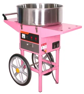 Fabricant de barbe à papa à gaz commercial à prix Offre Spéciale avec roue Machine automatique de vente de fil de coton de couleur rose