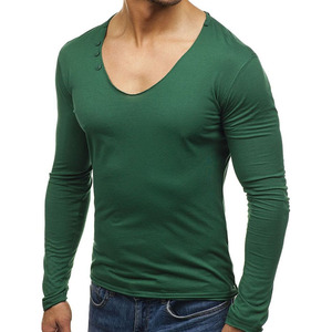 Camiseta Térmica de Manga Larga para Hombre, 100% Algodón, Tejido de Punto, Color Sólido, Ecológica, de Secado Rápido, Personalizable, OEM, Gran Venta - Product Image 1