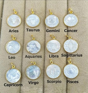 Colgantes de Plata de Ley al por Mayor con Perlas Madre, Baño de Oro y Bisel, con Diseños Tallados de los 12 Signos del Zodíaco - Product Image 4