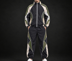 Ensemble de survêtement pour homme avec blocs de couleur, manches longues, fermeture éclair, col montant, style sportif, vêtements d'automne - Product Image 4