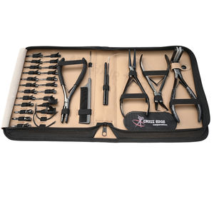 Kit d'outils pour extensions capillaires de salon, noir, comprenant des pinces à sertir les perles, des pinces à micro-anneaux, un crochet tire-fil et 20 pinces de sectionnement - Product Image 1