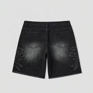 Custom Summer Embroidery Rhinestone <b>Applique</b> Distressed Streetwear Acid Wash Jeans Shorts Men Baggy Denim - Product Image 2