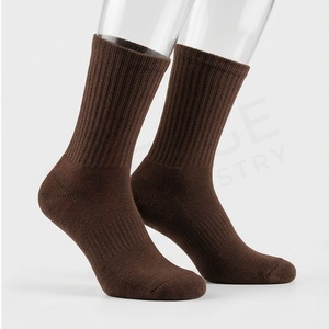 Men's Crew <b>Socks</b> Solid <b>Brown</b> Knitted Regular Style Daily Wear - Product Image 3