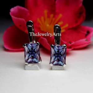 <b>Alexandrite</b> Hoop <b>Earrings</b>, 925 Sterling Silver Color Changing Birthstone <b>Earrings</b> Emerald Cut <b>Alexandrite</b> <b>Earrings</b> Women <b>Earring</b> - Product Image 3