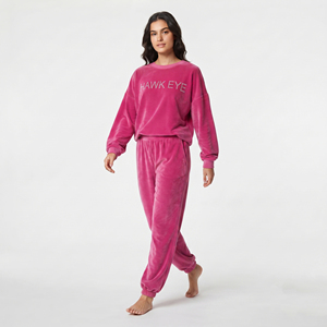 Ensemble de survêtement en velours rose pour femmes, sweat-shirt à col rond en velours, ensemble de jogging avec logo personnalisé, vêtements assortis décontractés - Product Image 4