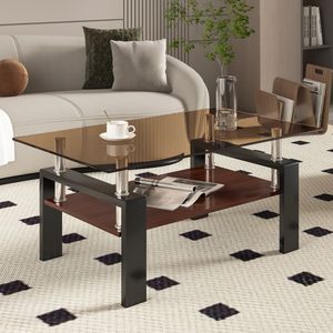 Tavolino da Caffè Moderno Rettangolare in Vetro Marrone con Piano in Vetro Temperato e Strato in MDF - Product Image 4
