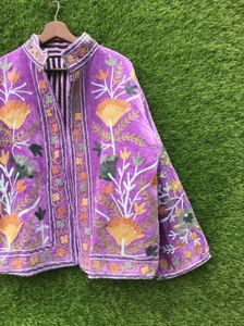 Purple Floral Embroidery Velvet <b>Kimono</b> <b>Cardigan</b> Long Sleeve Loose Fit Mandarin Collar Autumn Casual Beautiful Elegant Boho - Product Image 5