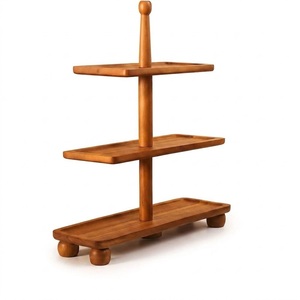 Rustic Acacia Wood 3-Tier Serving Tray & Cake Stand For Weddings And Parties Multi-Tier Rectangular Dessert Display Cake Stand - Product Image 1