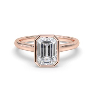 Emerald Diamond Bezel Set Solitaire <b>Ring</b> 0.30 Ct Lab Grown Diamond In 18K Yellow White Rose Gold And Platinum - Product Image 3