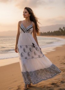Vestido Floral de Algodón Indio, Vestidos Casuales, Ropa de Mujer, Vestidos sin Mangas, Vestidos Largos para Mujer, Vestido Maxi Largo, Vestido de Playa para Boda - Product Image 4