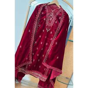 Kavya Fab, Ropa de Diseño India y Pakistaní, Hermoso Conjunto Rojo de Top, Pantalón y Dupatta para Fiestas, Talla M - Product Image 4