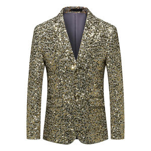 Blazer à Paillettes Homme Doré Argenté Coupe Slim Veste de Soirée Simple Boutonnage Bal de Promo Mariage Mode Étincelante - Product Image 3