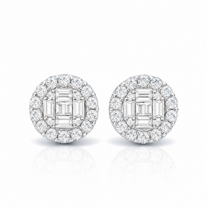 Élégantes boucles d'oreilles clous en or blanc massif 10K, serties de diamants baguette de laboratoire, style cluster glacé, tendance, pour fiançailles et soirées, cadeau - Product Image 5