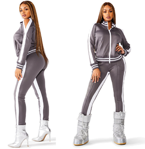 Trajes de chándal con cremallera frontal y cuello acanalado para mujer, trajes de chándal ajustados con cremallera para correr - Product Image 4