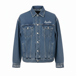 แจ็คเก็ตยีนส์ปักลายแบรนด์ Kadia แบบสั่งทำพิเศษ OEM แจ็คเก็ตยูนิเซ็กซ์ห้าดาว แจ็คเก็ตยีนส์ผ้าฝ้ายคุณภาพสูงสำหรับผู้ชาย - Product Image 1