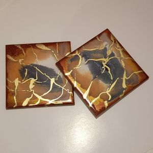 Glitter Resin Coaster Marble & Geode Agate Style <b>Gold</b> Edge Handmade & Customized - Product Image 5