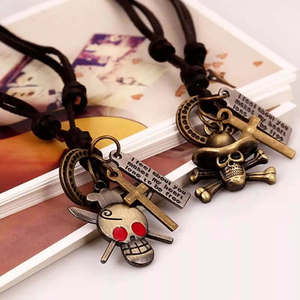 18K Gold Plated Cowboy Skull Pendant with Adjustable Leather Cord Necklace for Men - Product Image 5