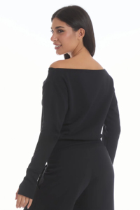 Haut court décontracté style streetwear pour femme, noir mat, épaules tombantes, 100 % coton molletonné, à capuche, manches longues, pour le sport et l'hiver - Product Image 4