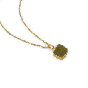 Raw <b>Peridot</b> Gold-Plated Brass Birthstone Pendant <b>Necklace</b> with Trendy Strand Collet Setting Fashionable Unisex Wholesale Charms - Product Image 2