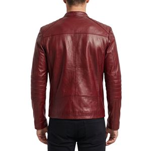 Veste en cuir pour homme avec rembourrage d'épaule matelassé rouge, fermeture éclair centrale, en peau de mouton respirante, style streetwear - Product Image 2