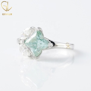 Fancy Green Flower Cut Moissanite <b>Diamond</b> Leaf Inspire <b>Ring</b>, 14k White Gold Marquise <b>Diamond</b> <b>Ring</b>, Unique Nature Inspired <b>Ring</b> - Product Image 2