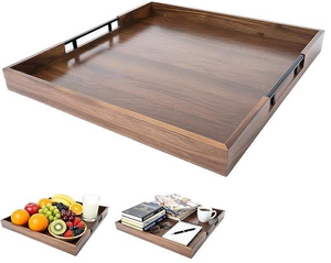 Bandeja Rectangular de Madera para Servir con Asas Metálicas y Bordes Elevados, Bandeja Grande para Desayuno y Otomanas, para Mesa de Comedor, Kit - Product Image 1