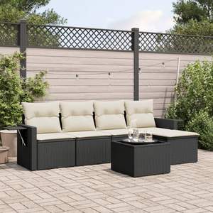 Conjunto de Sofá de Jardín de 6 Plazas con Reposabrazos Ajustables, Ratán Sintético Negro, Muebles de Exterior Cómodos - Product Image 1