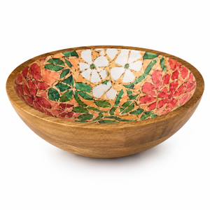 Bol à salade en bois de manguier fait main de qualité supérieure avec finition imprimée en émail floral, bol de service en bois sans danger pour les aliments, décoration de cuisine et de salle à manger, cadeau - Product Image 1