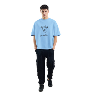 เสื้อยืดสตรีทแวร์สีฟ้าอ่อนสุดหรู ทรงโอเวอร์ไซส์ ทรงบ็อกซี่ ผ้าเจอร์ซีย์คอตตอนเนื้อหนา สไตล์วินเทจ จากผู้ผลิตแฟชั่น - Product Image 6