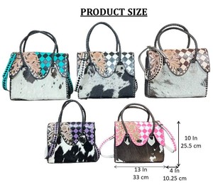 Nuevo diseño de moda, bolso tote a cuadros de cuero vacuno hecho a mano, elegante bolso de hombro cruzado con estampado floral para mujer, para uso diario. - Product Image 2