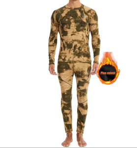 Ensemble de sous-vêtements thermiques de compression pour hommes, camouflage, manches longues, avec doublure en velours pour plus de chaleur, vêtements de sport, course à pied - Product Image 3