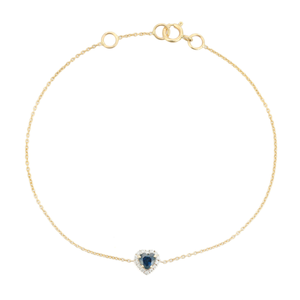 Bracelet Halo en Or Jaune 14K Original de Haute Qualité avec Saphir Bleu en Forme de Cœur et Diamant Taillé Rond, Bijou Délicat - Product Image 1